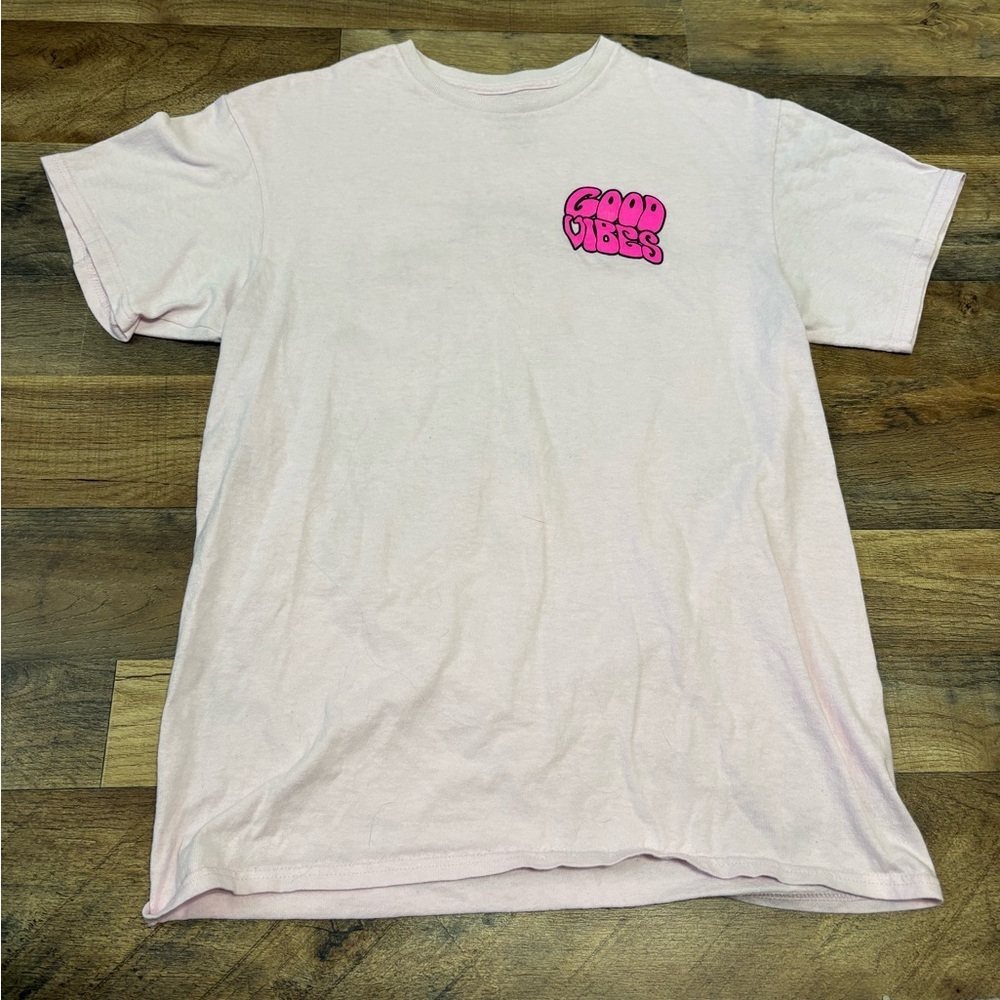 Call Your Mother Pink Graphic Tee | Good Vibes Flamingo Skeleton | Size Medium